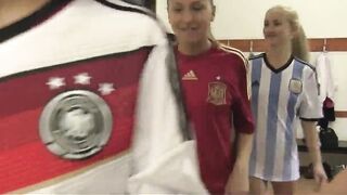 Girl Football Team taking a Shower