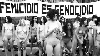 Naked women group shouting at Argentina