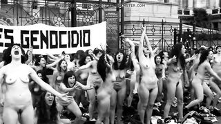 Naked women group shouting at Argentina