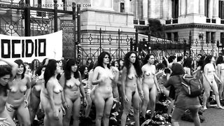 Naked women group shouting at Argentina
