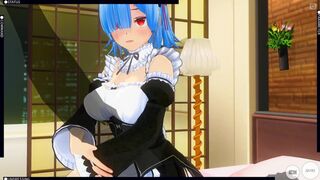 CG ANIME RE ZERO Rem pounces on a large weenie