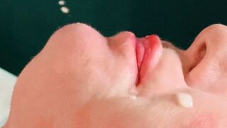 FORESKIN: This babe gags from biggest amounts of jizz , going down her mouth CLOSEUP