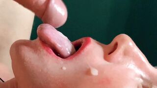 FORESKIN: This babe gags from biggest amounts of jizz , going down her mouth CLOSEUP