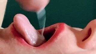 FORESKIN: This babe gags from biggest amounts of jizz , going down her mouth CLOSEUP