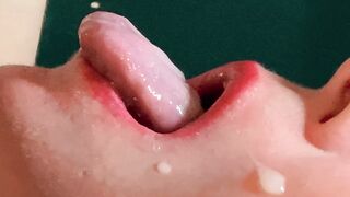 FORESKIN: This babe gags from biggest amounts of jizz , going down her mouth CLOSEUP