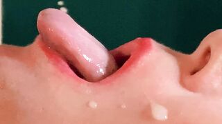FORESKIN: This babe gags from biggest amounts of jizz , going down her mouth CLOSEUP