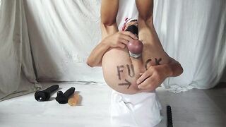 servenaked in peniscage bound up at his feet alone in his chamber playing with the dildos in homo butt, at least two same time