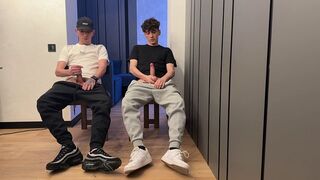 2 guys wanking uncut weenie and cum