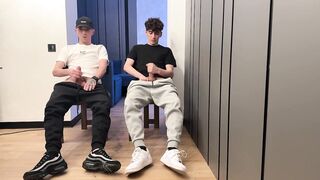 2 guys wanking uncut weenie and cum