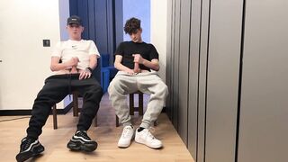 2 guys wanking uncut weenie and cum