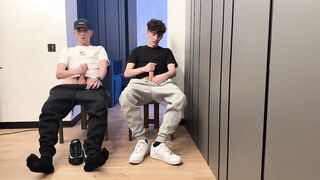 2 guys wanking uncut weenie and cum