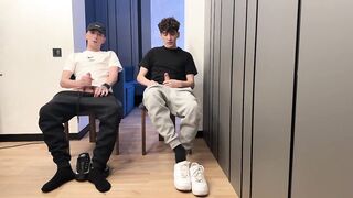 2 guys wanking uncut weenie and cum