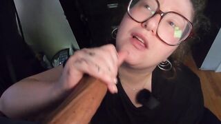 Obese white cutie with Glasses chokes on jock and swallows cum