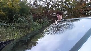 Wild Car Sex with Breasty Golden-haired Getting Drilled Outdoor