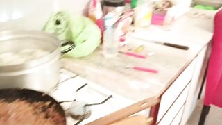 That guy screws a cute 5-month preggy large butt in the kitchen