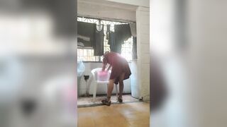 With the cleaning lady