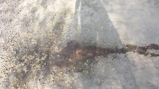 A mother I'd like to fuck void urine, whilst walking behind the garages on the street and in the yard. Urine from below her hairless snatch.