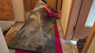 Vacbed with gloves and Russian Gasmask and fantasticrubber Catsuit