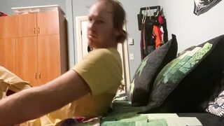 Roommates pants wank. Cum on pants. Ginger uncut