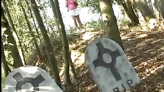 Cute Teen with Sexy Titties and Mini Petticoat in the Woods