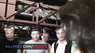 Public gang fuck with youthful brunette hair Daphnée
