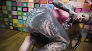 Solo Anal Masturbation - Pink Lace Corset and Metallic Toy