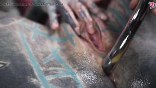 Solo Anal Masturbation - Pink Lace Corset and Metallic Toy