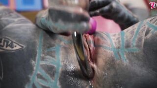 Solo Anal Masturbation - Pink Lace Corset and Metallic Toy