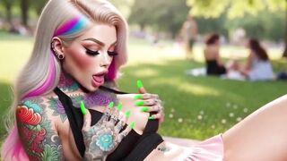Tattooed Large Tits Chick Masturbates in Public Park and Squirts