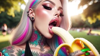 Tattooed Large Tits Chick Masturbates in Public Park and Squirts