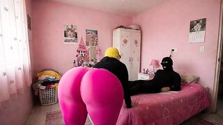 Tiny Large Booty Cutie Teasing with Her Massive Booty in Bedroom
