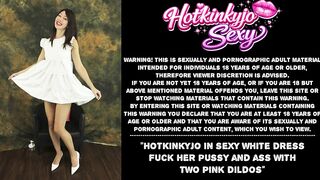 Hotkinkyjo in hot white costume bang her cunt and booty with 2 pink dildos