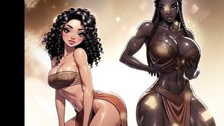 AI Generated - Comics toon animated comics afro american ebony black european trans dominatrix stripper screws step sister raw