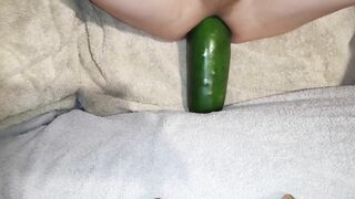 Large cucumber vegetable insertion anal training