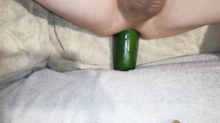 Large cucumber vegetable insertion anal training