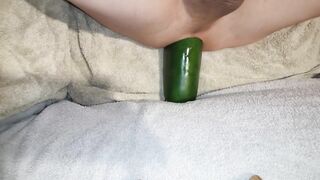 Large cucumber vegetable insertion anal training