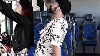 Stranger sneaks up behind female college students on the bus!