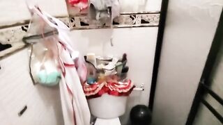 My preggy black lalin girl wife taking a shower and likes to be watched