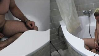 Bearded German dad pissing and stroking in the baths (multicam, 1080p, 60fps)