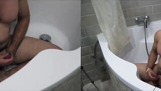 Bearded German dad pissing and stroking in the baths (multicam, 1080p, 60fps)