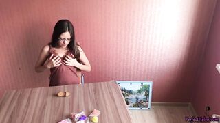 Excited Chick, 1 Month Out of Sex, Masturbates with Plasticine Figures and Cums