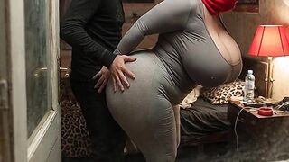 Large Boobs Hotty in Grey Outfit Gets Crammed from Behind by Boyfriend