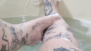 big beautiful woman soapy feet rub down