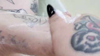 big beautiful woman soapy feet rub down