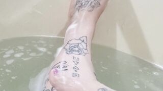 big beautiful woman soapy feet rub down