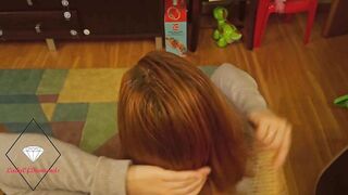 Wife combs semen into her hair after banging and tittyjob.