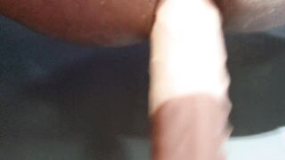 Closeup 14 inch vibrator anal pounding with exercise machine