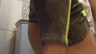 Schoolgirl In Leggings Likes To Cum In The Latrine When Anyone Can Caught Her At Any Time