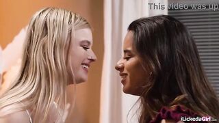 Tiny lalin girl helps large bazookas golden-haired lesbo roommate climax