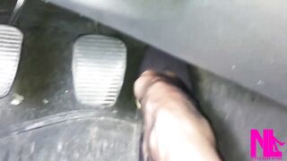 Fleshly Driving in Ebony Suede Pumps with Thin Metal High Heels